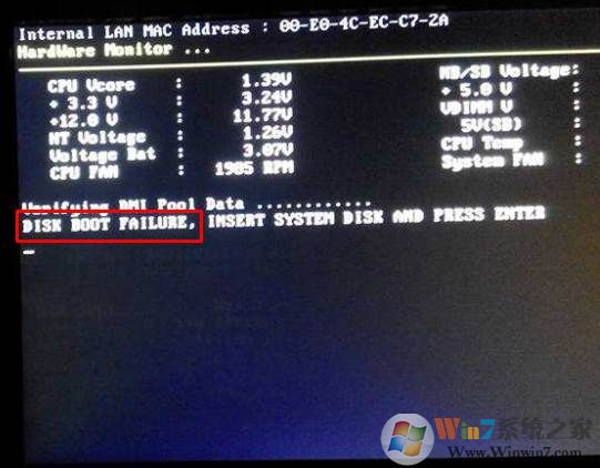 DISK BOOT FAILURE，INSERT SYSTEM DISK AND PRESS ENTER