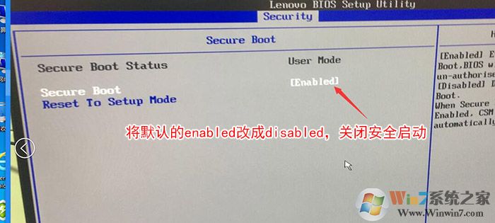 Secure Boot回車設置成Disabled