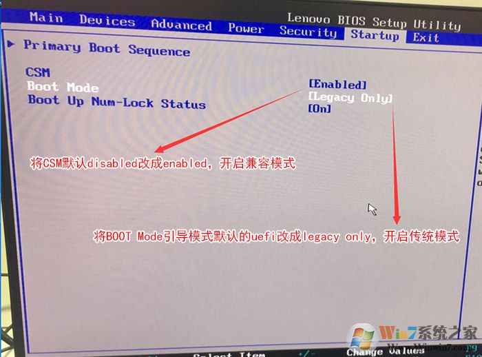 把Boot Mode從UEFI改成Legacy 。再開啟csm兼容模式
