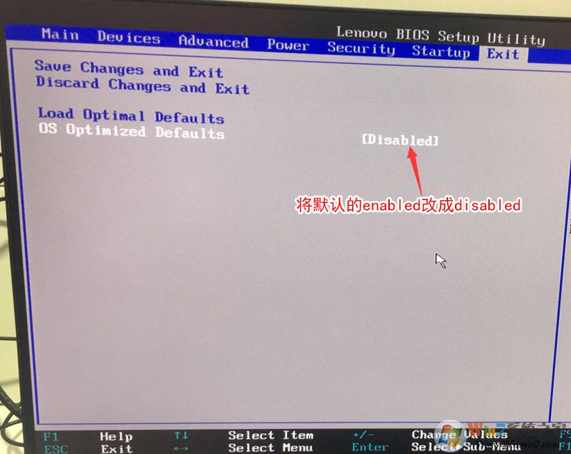 把OS Optimized Defaults設置為Disabled