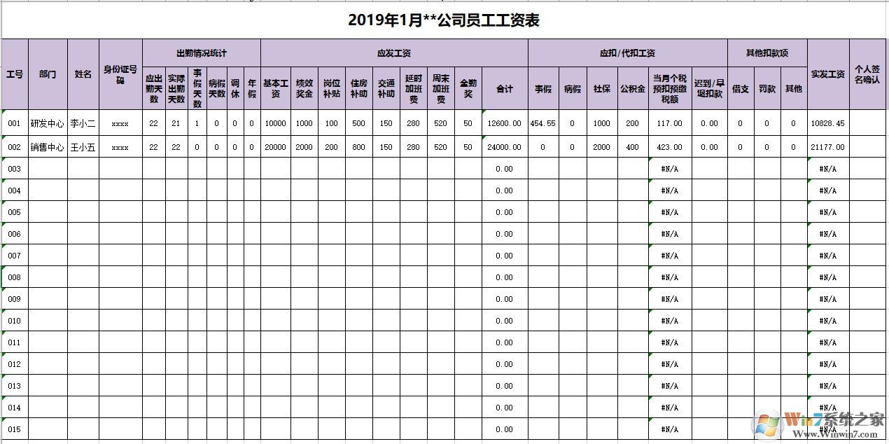 工資條模板下載_工資條模板（含最新個稅預扣預繳公式）