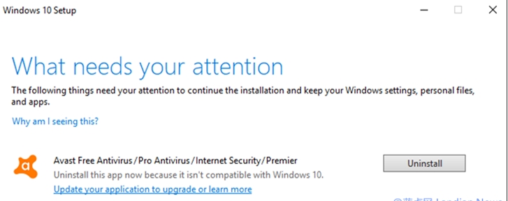 微軟阻止AVAST/AVG殺毒軟件用戶升級Win10 1909因為兼容問題