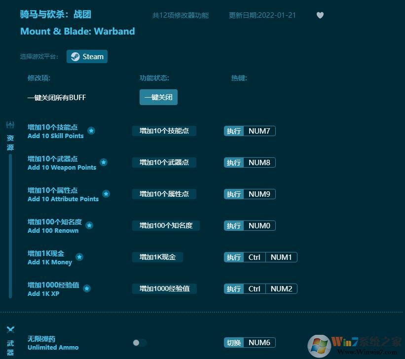 騎馬與砍殺戰(zhàn)團十二項修改器