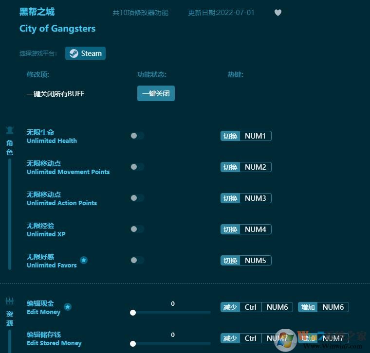 黑幫之城10項(xiàng)修改器 最新免費(fèi)版