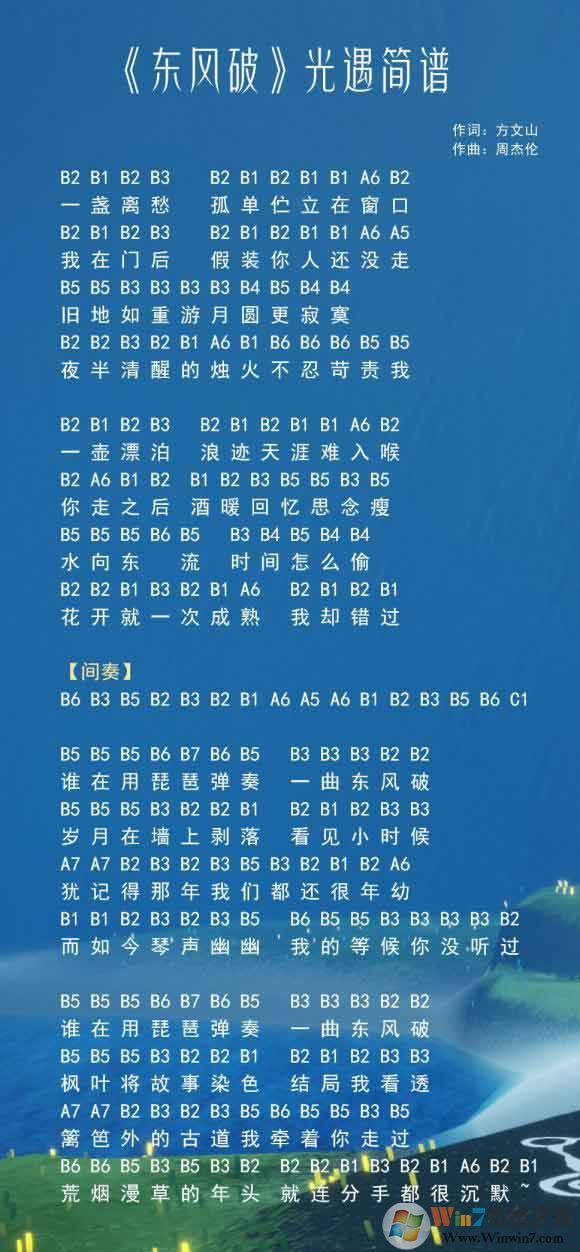光遇簡譜《東風(fēng)破》怎么彈？光遇簡譜大全