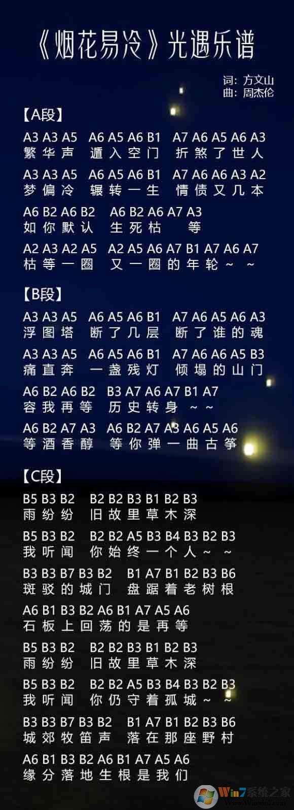 光遇簡譜《煙花易冷》怎么彈？光遇簡譜大全