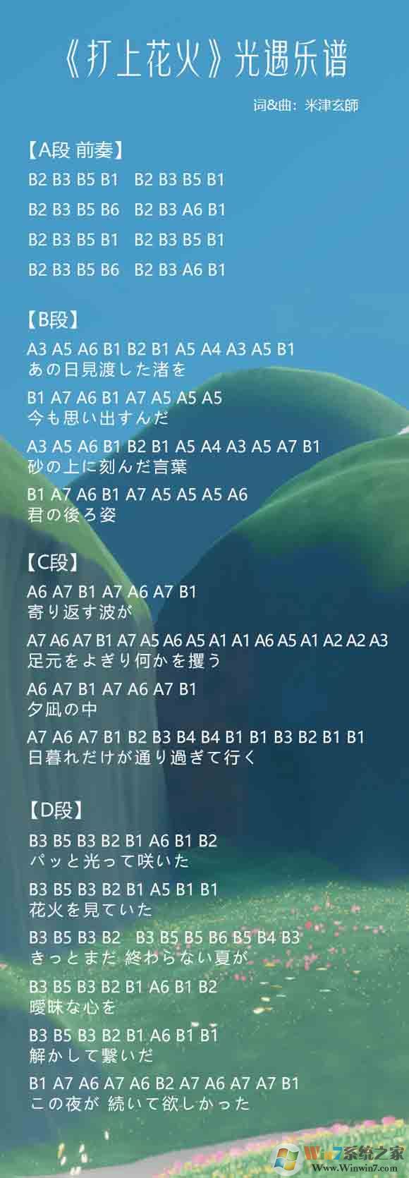光遇簡譜《打上花火》怎么彈？光遇簡譜大全