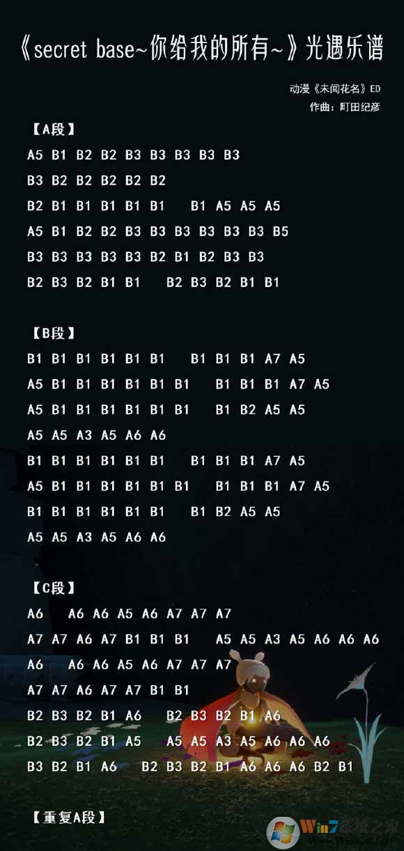 光遇簡(jiǎn)譜《secretbase（未聞花名）》怎么彈？光遇簡(jiǎn)譜大全