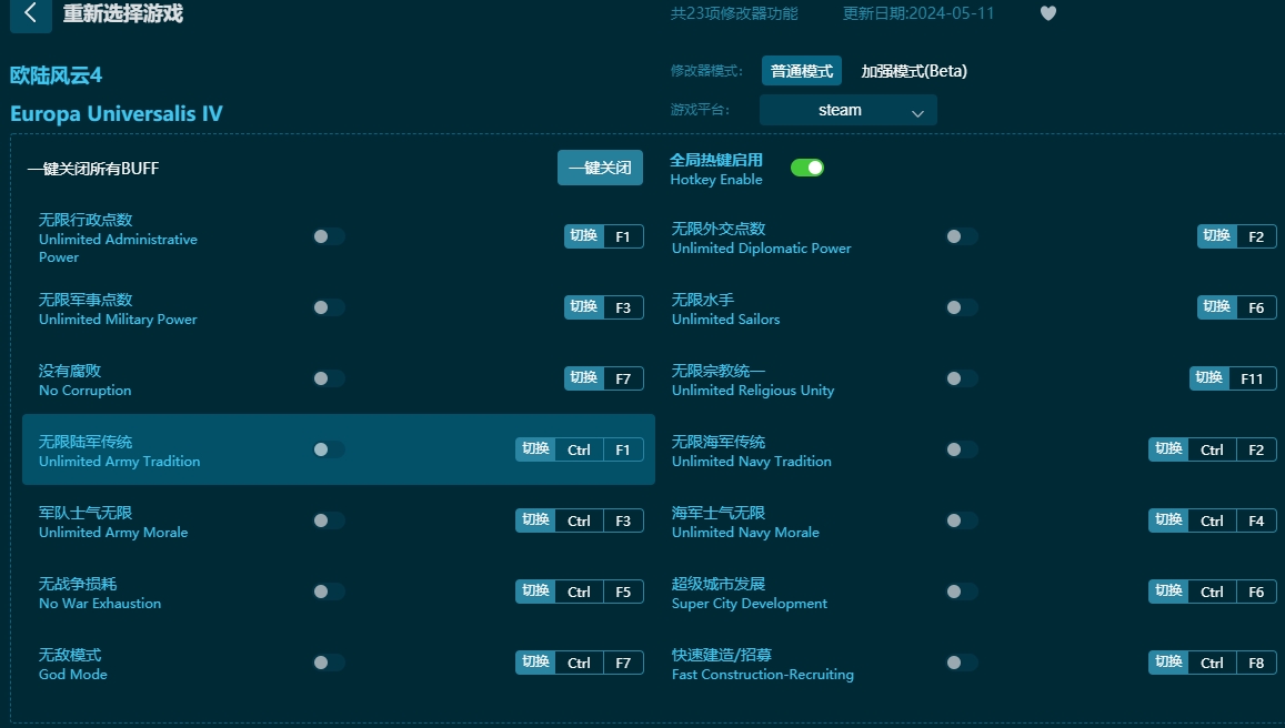 歐陸風(fēng)云4二十三項修改器